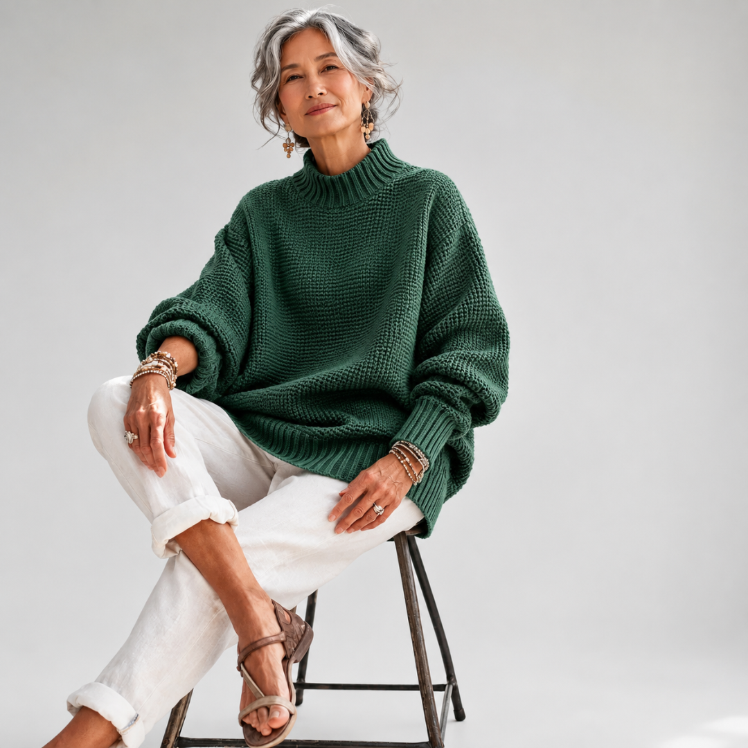 Shirley – Relaxed Mock Neck Knit Sweater