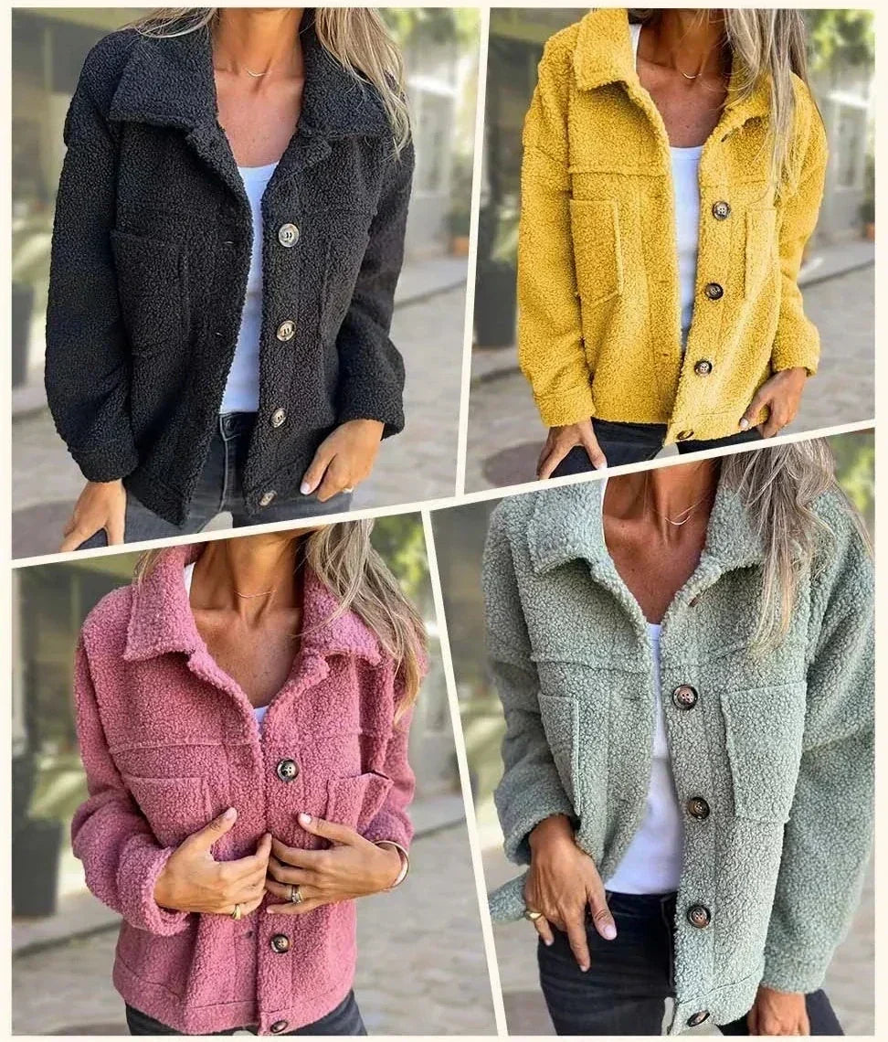 Jacqueline – Cozy Sherpa-Look Button Jacket