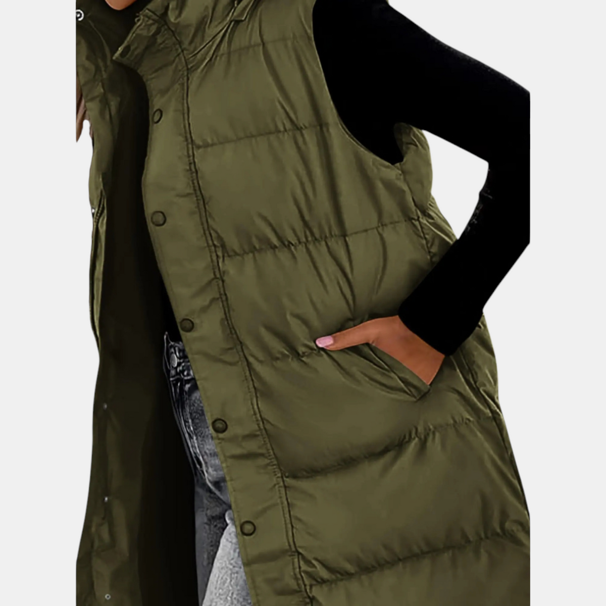 Betty – Longline Hooded Quilted Puffer Vest