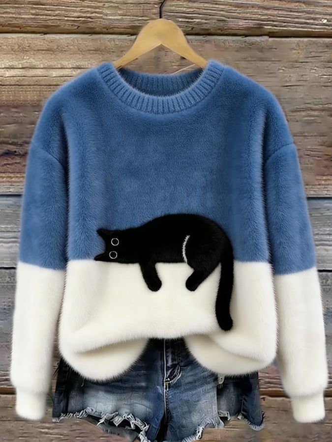 Theresa – Cat Graphic Colour Block Sweater