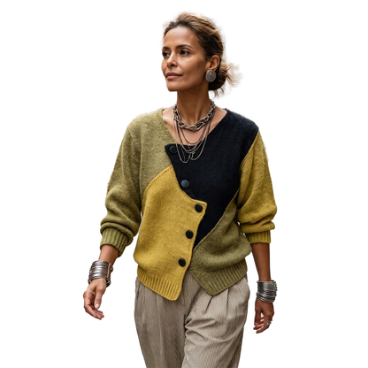 Dorothy – Asymmetric Colour-Block Knit Cardigan