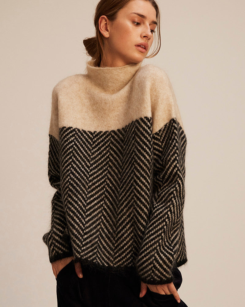 Rhonda – Herringbone Turtleneck Sweater
