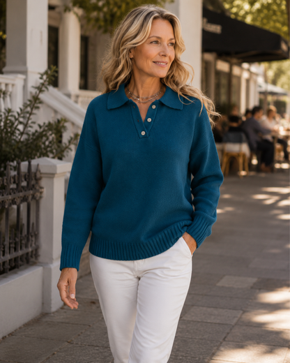 Kathryn – Cozy Knit Polo Collar Sweater