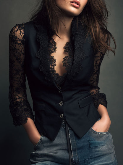 Norma – Lace-Sleeve Structured Blazer