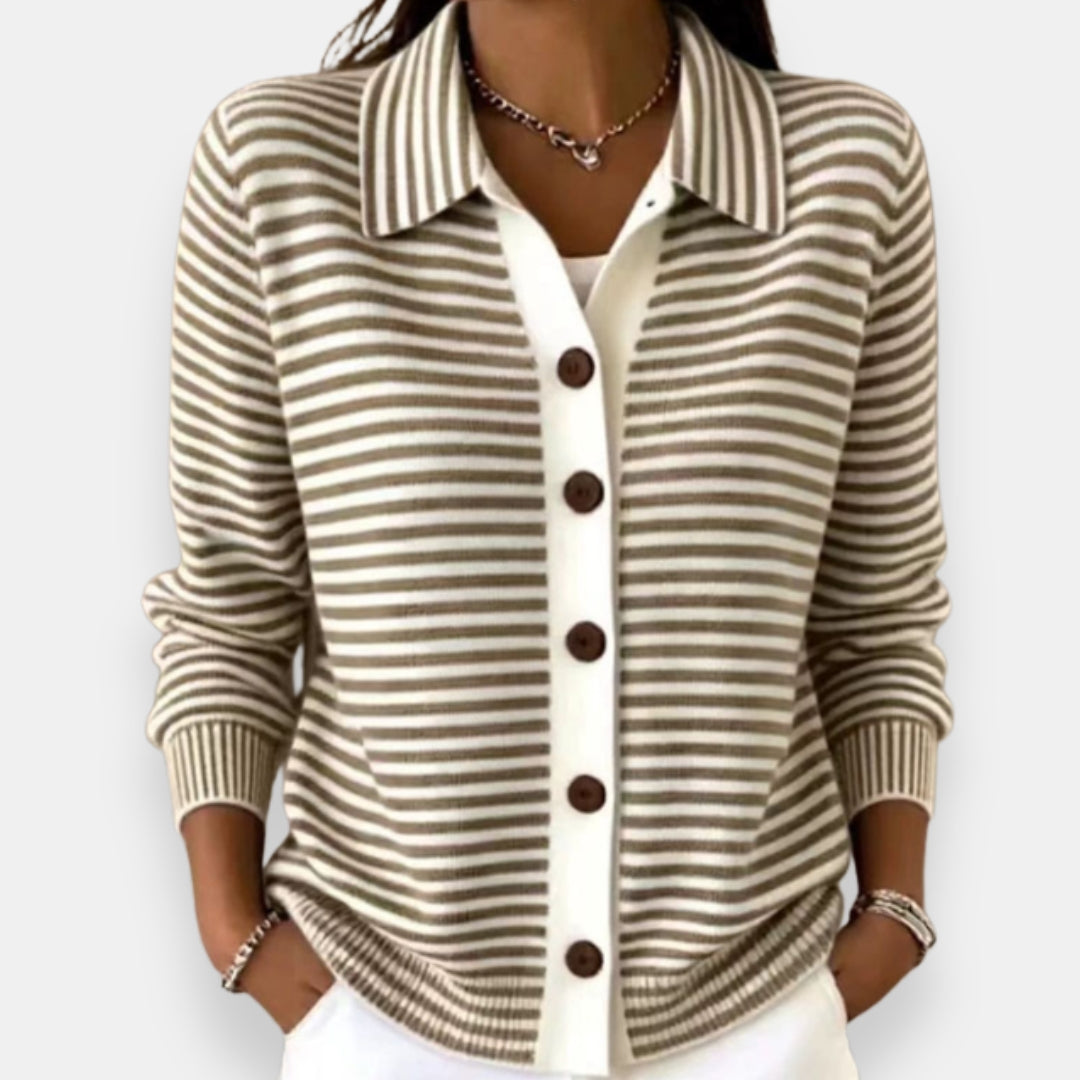 Karen – Striped Button-Down Collared Cardigan