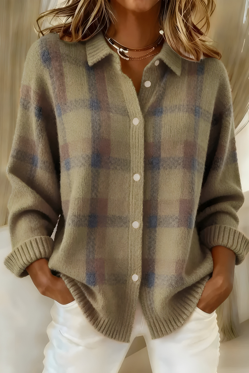 Larissa – Plaid Knit Button-Down Cardigan