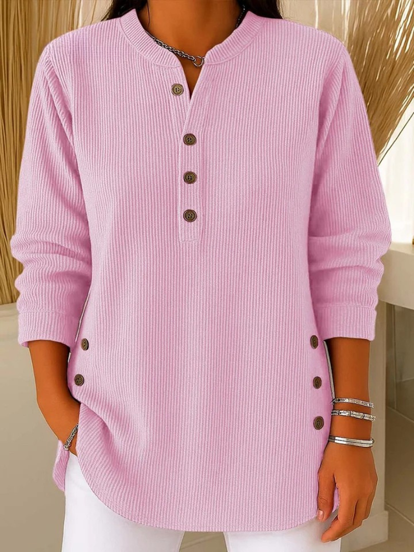Shirley – Ribbed Henley Button Tunic Top