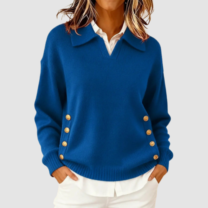 Vivien – Collared Knit Sweater with Side Buttons
