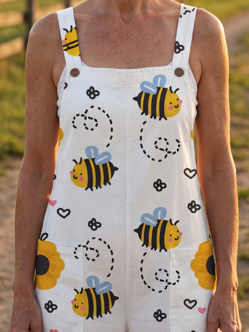 Xanthia | Bee & Flower-Print Overalls