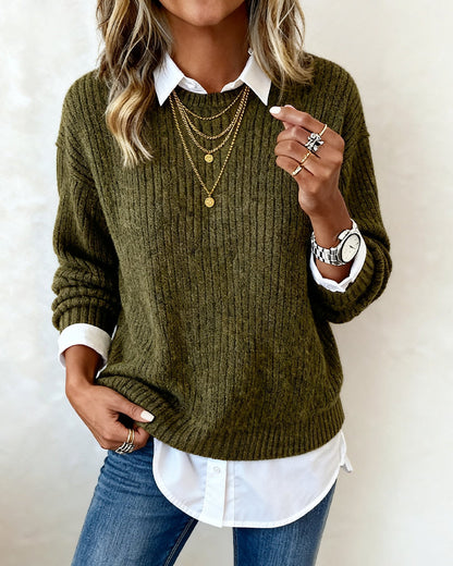 Kimberly – Layered Look Ribbed Knit Sweater