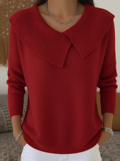 Frances – Fold-Over Collar Knit Sweater