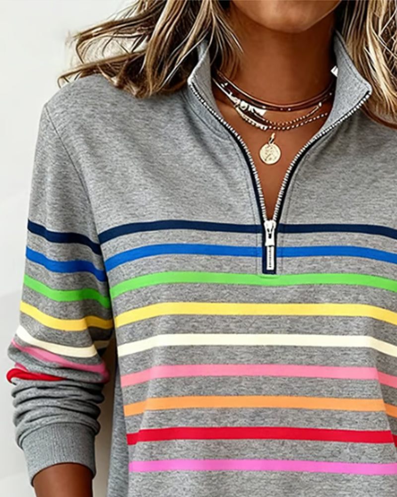 Lori – Quarter-Zip Striped Casual Sweatshirt
