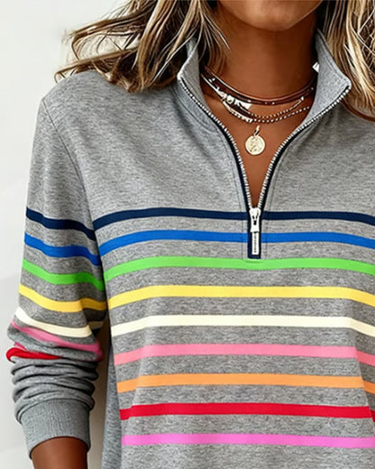 Lori – Quarter-Zip Striped Casual Sweatshirt