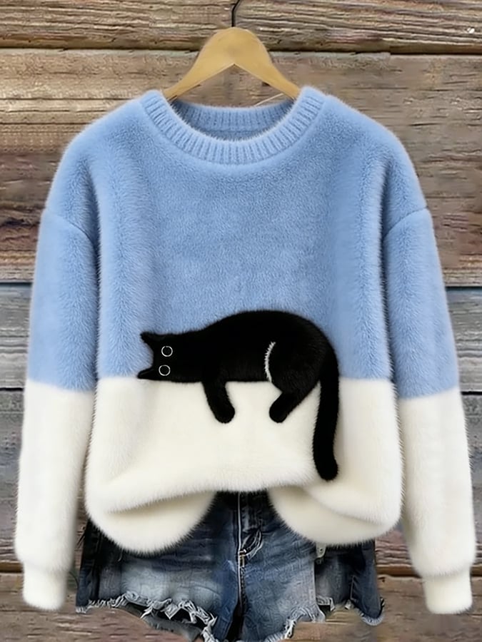 Theresa – Cat Graphic Colour Block Sweater