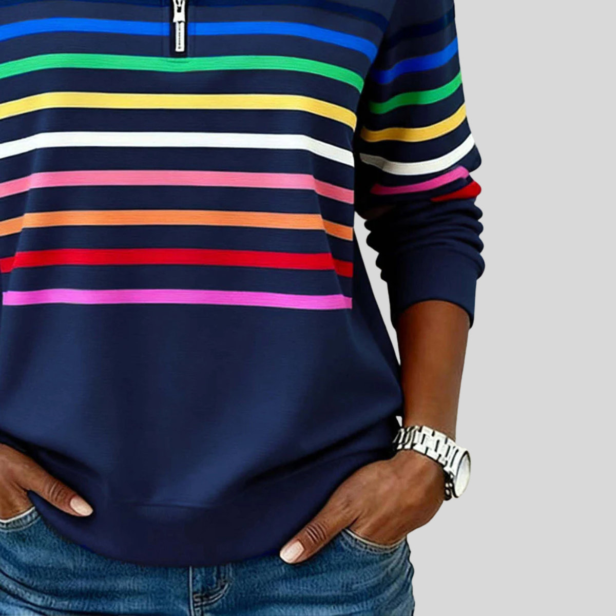 Jacqueline – Striped Quarter-Zip Sweatshirt