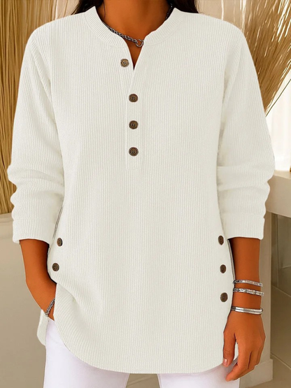 Shirley – Ribbed Henley Button Tunic Top