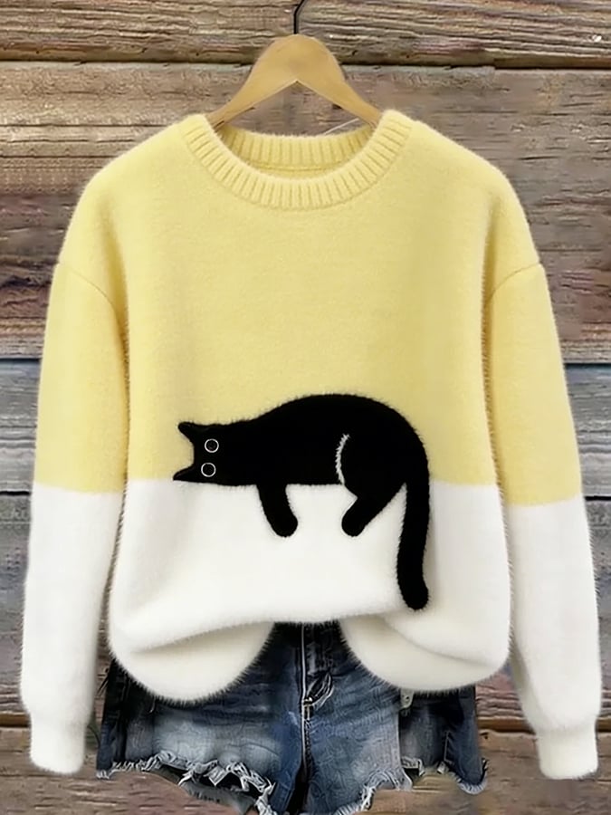 Theresa – Cat Graphic Colour Block Sweater