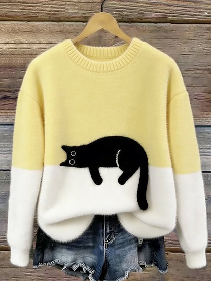 Theresa – Cat Graphic Colour Block Sweater