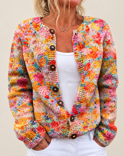 Cynthia – Printed Open-Front Knit Cardigan