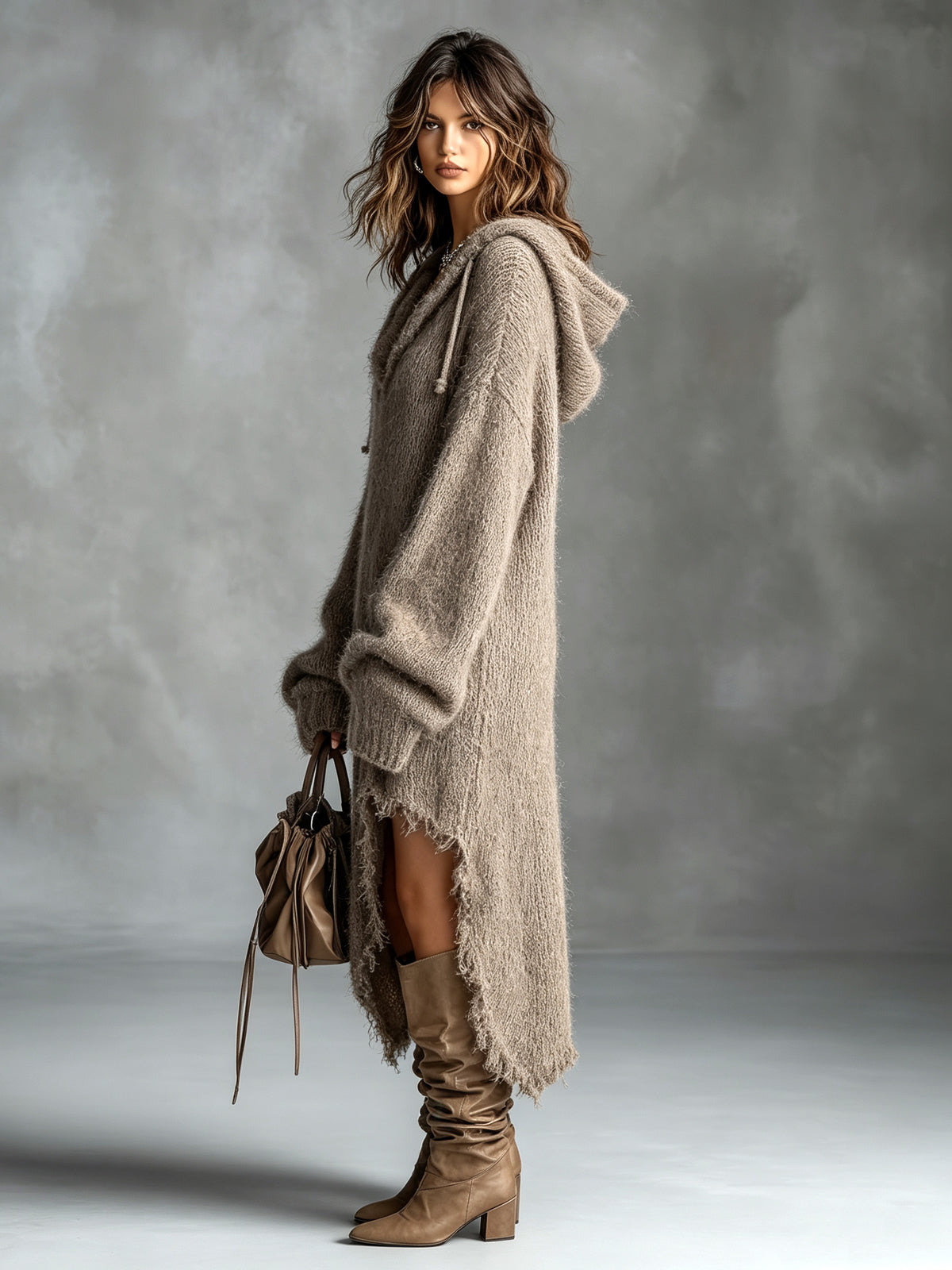 Christina – Hooded Oversized Knit Midi Dress