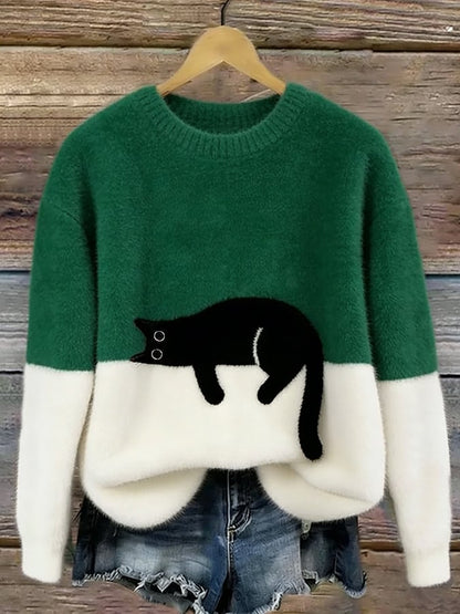 Theresa – Cat Graphic Colour Block Sweater