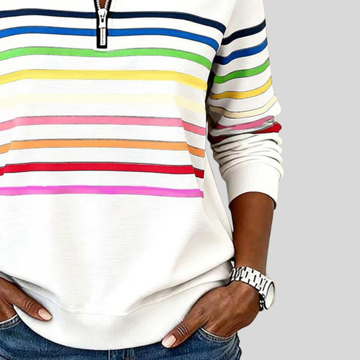 Jacqueline – Striped Quarter-Zip Sweatshirt