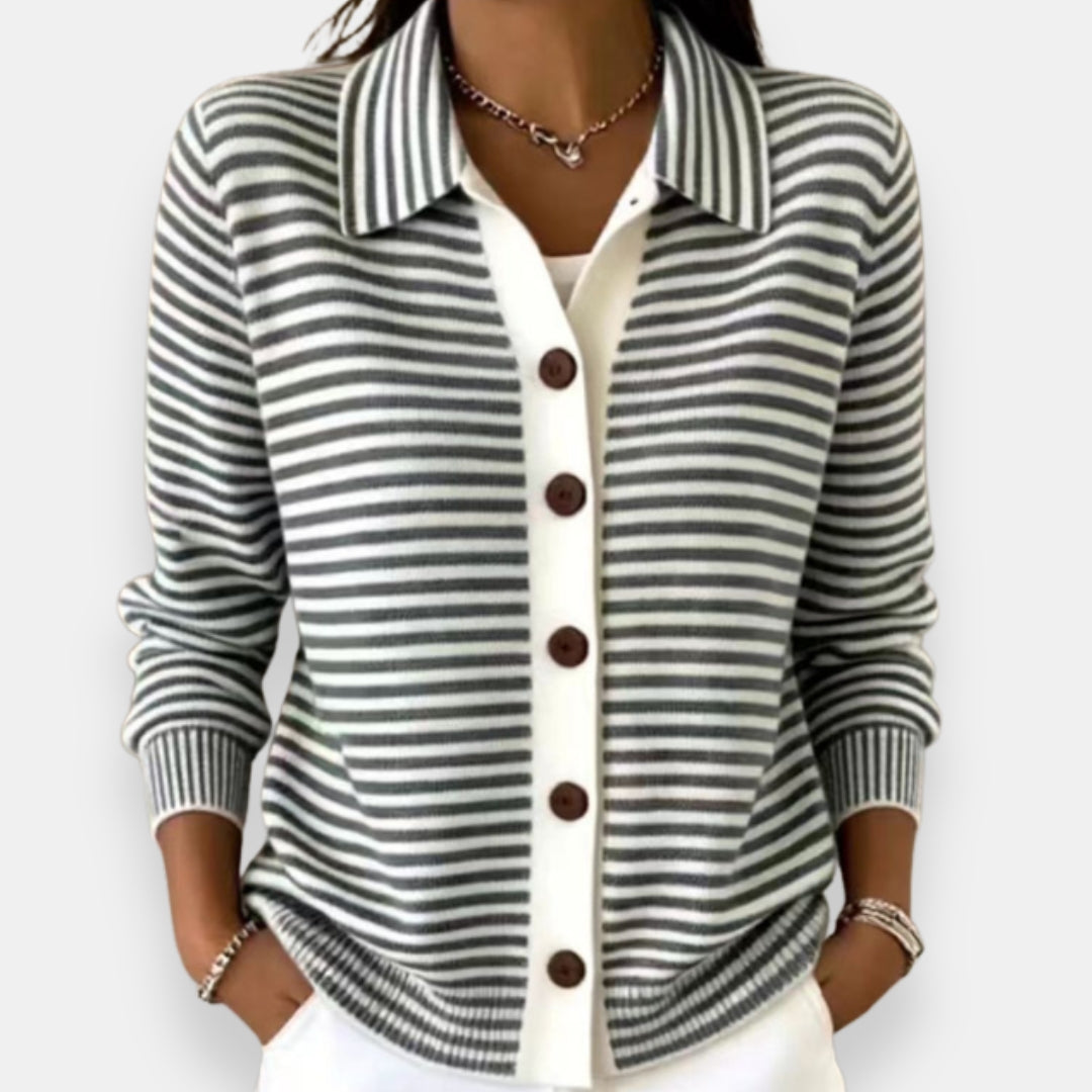 Teresa – Striped Button-Front Cardigan