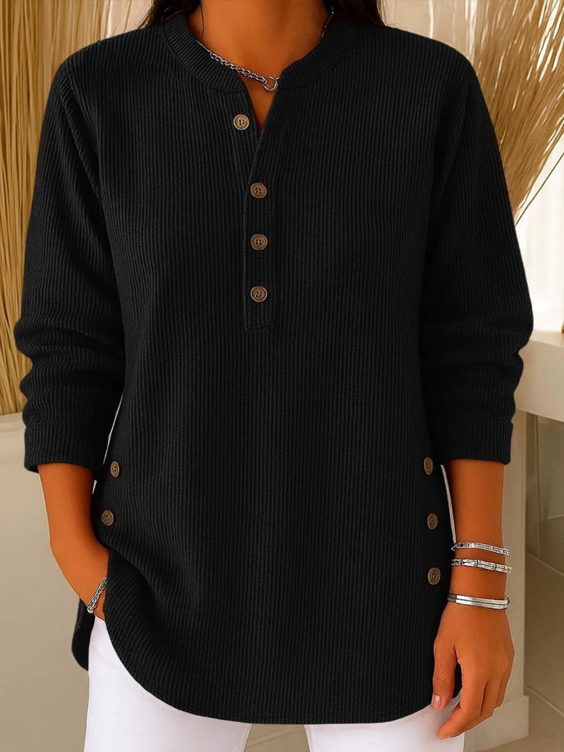 Shirley – Ribbed Henley Button Tunic Top