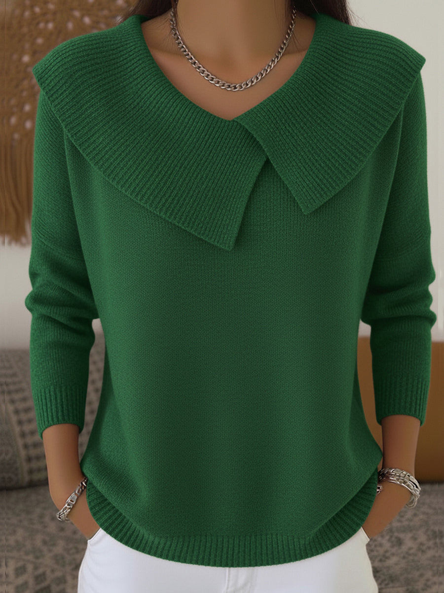 Frances – Fold-Over Collar Knit Sweater