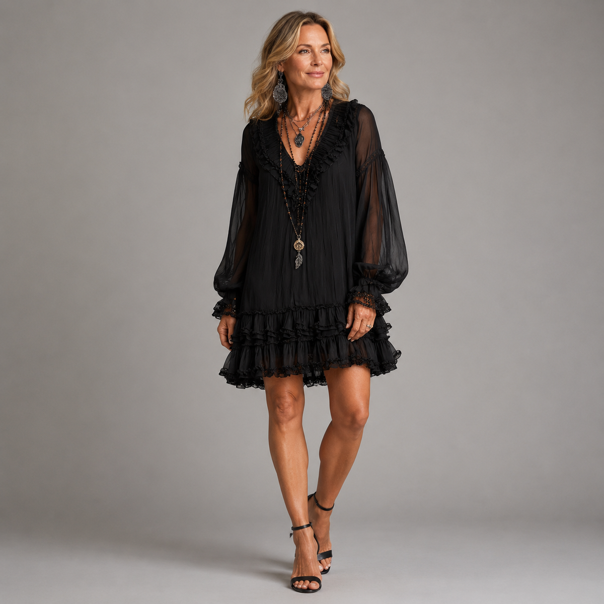 Amanda – Ruffled Chiffon-Look Mini Dress