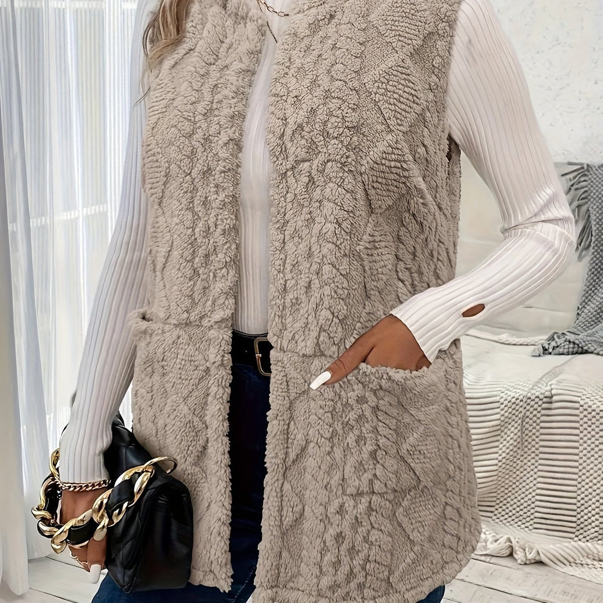 Joanne – Longline Textured Sleeveless Vest