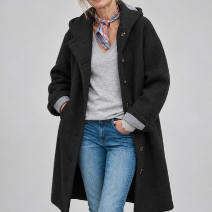 Rebecca – Hooded Button-Front Textured Coat