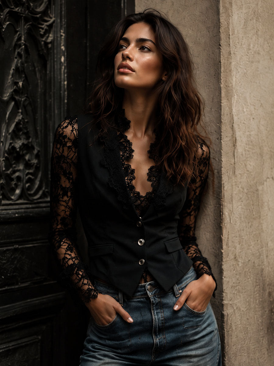 Norma – Lace-Sleeve Structured Blazer