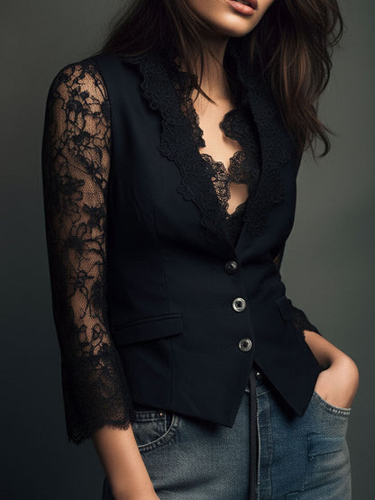 Norma – Lace-Sleeve Structured Blazer