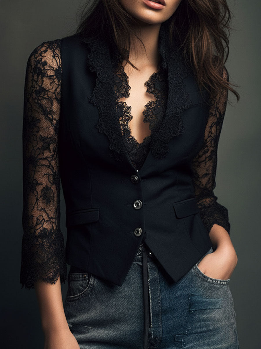 Norma – Lace-Sleeve Structured Blazer