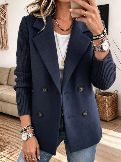 Betty – Double-Breasted Blazer with Ribbed Knit Sleeves