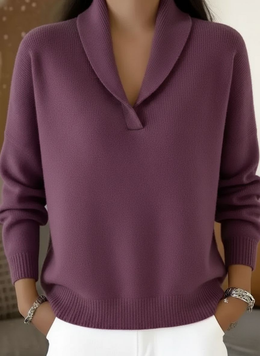 Lynn – Shawl Collar Knit Sweater