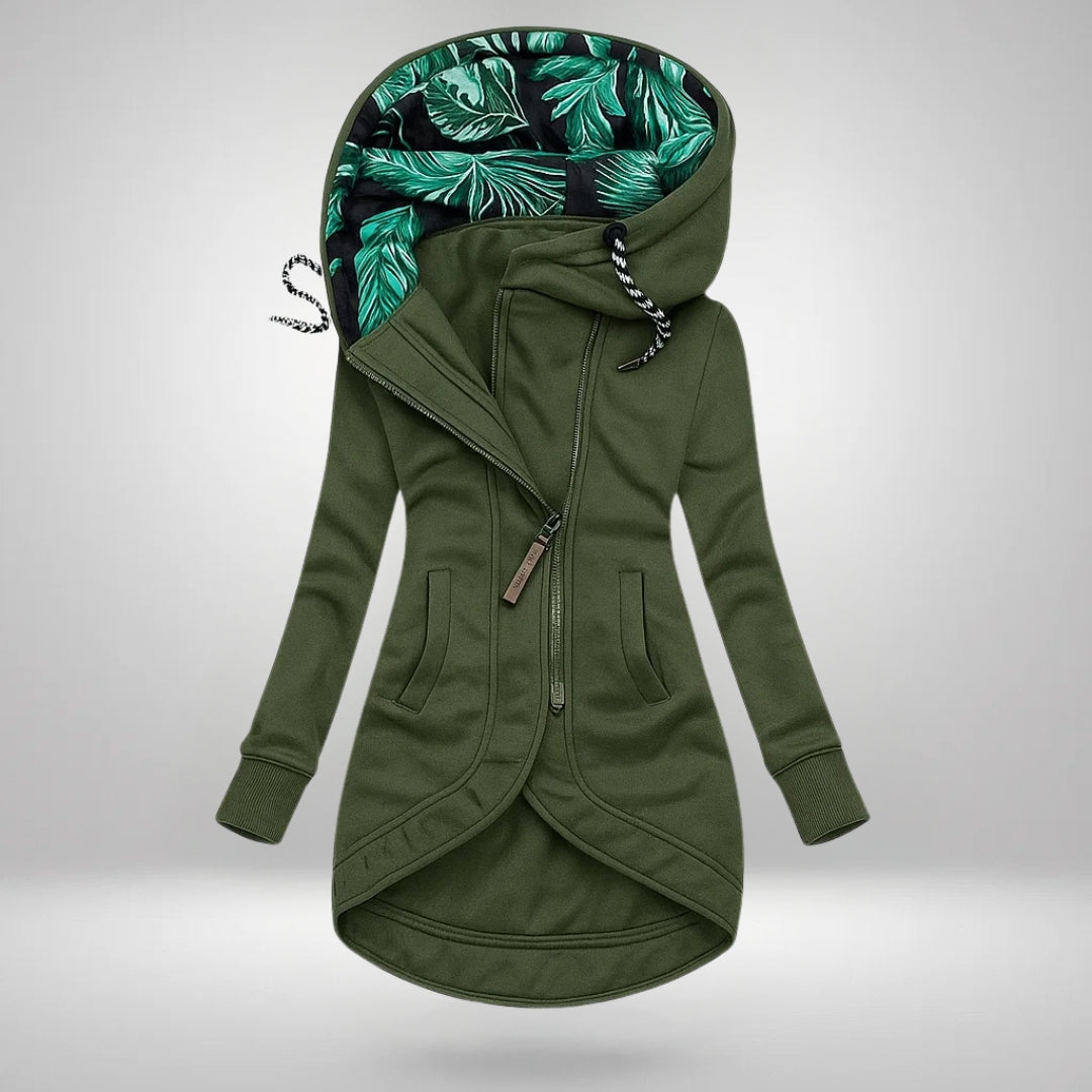 Rose – Long Hooded Zip-Up with Tropical Lining