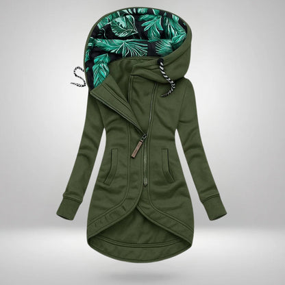 Rose – Long Hooded Zip-Up with Tropical Lining