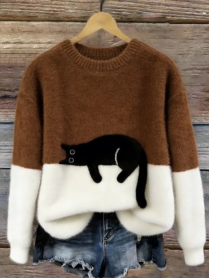 Theresa – Cat Graphic Colour Block Sweater