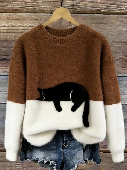 Theresa – Cat Graphic Colour Block Sweater