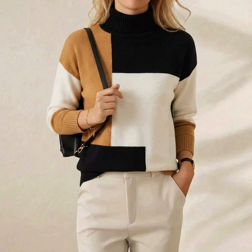 Melinda – Colour-block Turtleneck Knit Sweater