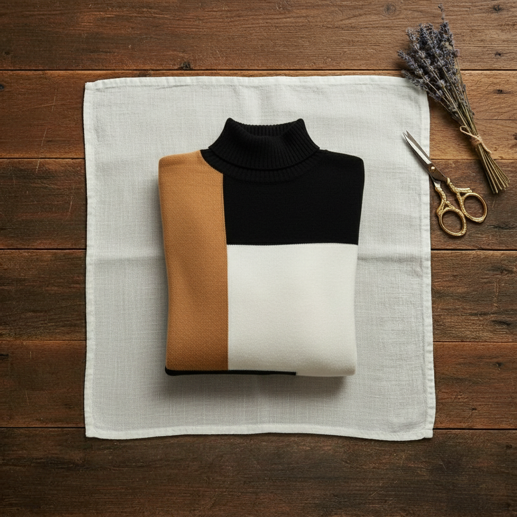 Melinda – Colour-block Turtleneck Knit Sweater