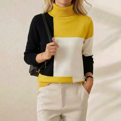 Melinda – Colour-block Turtleneck Knit Sweater