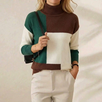 Melinda – Colour-block Turtleneck Knit Sweater