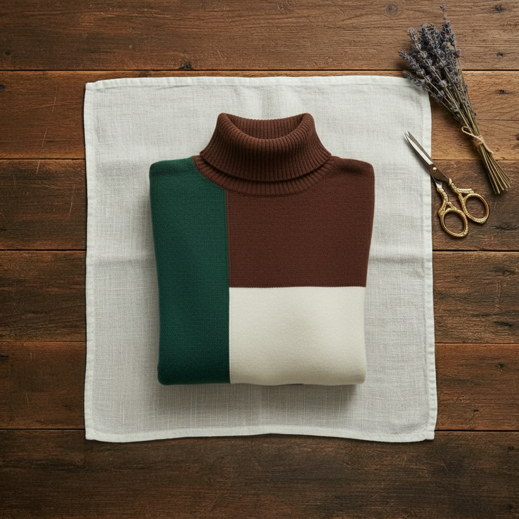 Melinda – Colour-block Turtleneck Knit Sweater