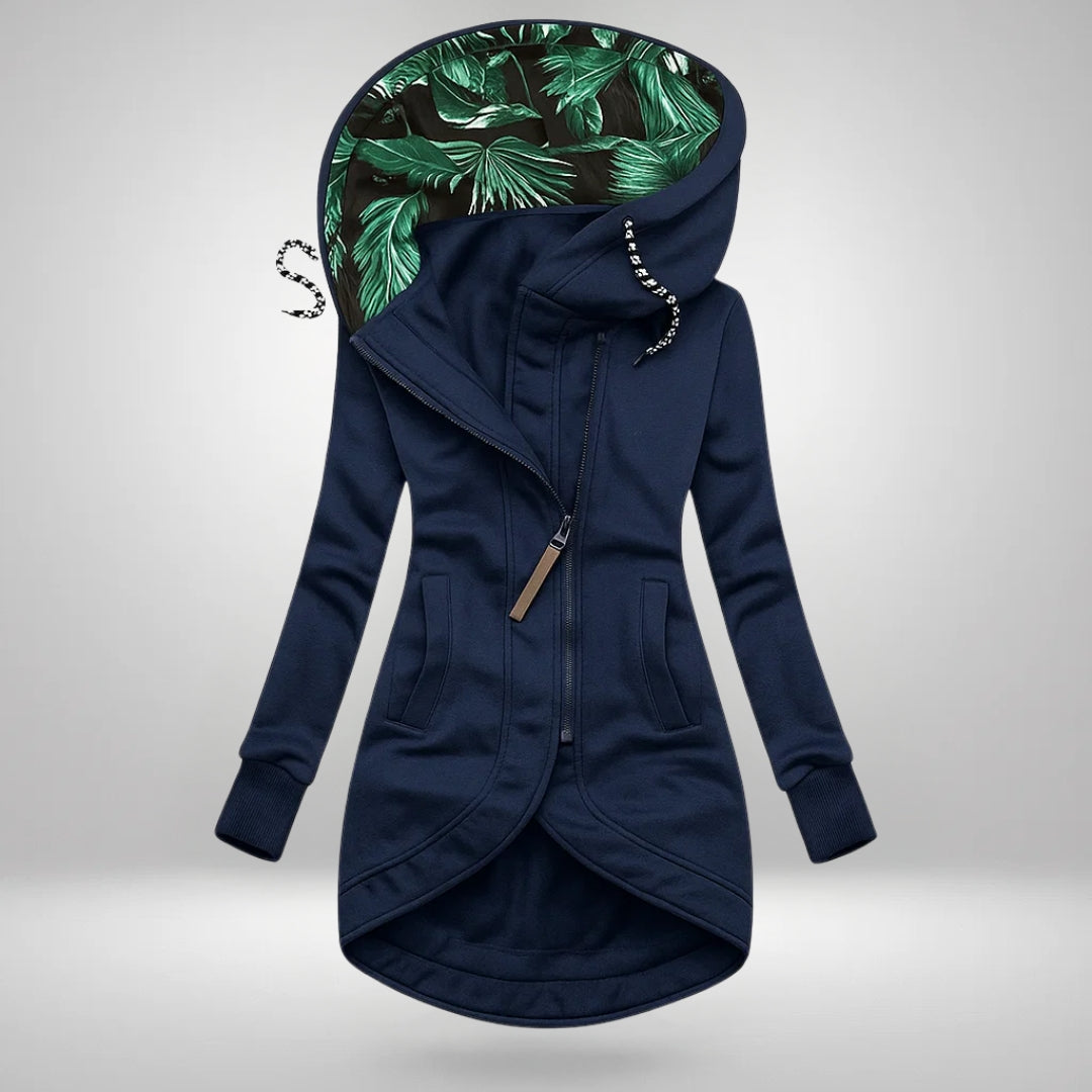 Rose – Long Hooded Zip-Up with Tropical Lining
