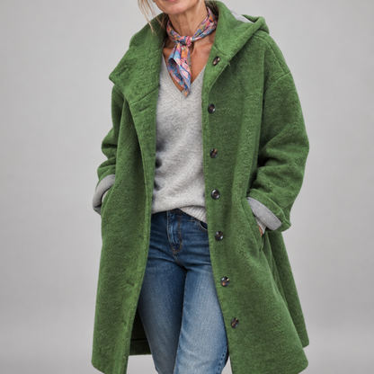 Rebecca – Hooded Button-Front Textured Coat