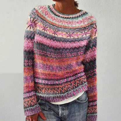 Hazel – Striped Knit Round Neck Sweater