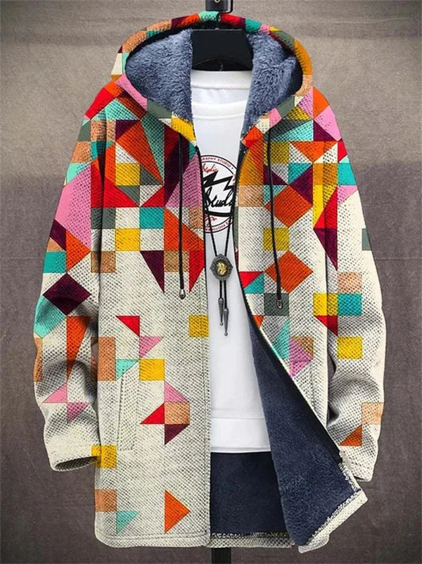Lois – Fleece-Lined Geometric Hooded Jacket